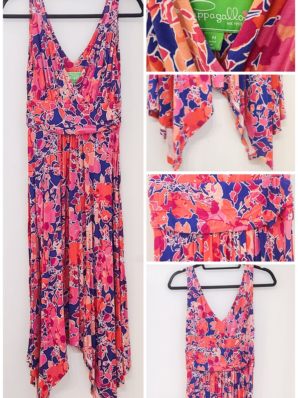 Pappagallo Boho Floral Handkerchief Hem Maxi Dress